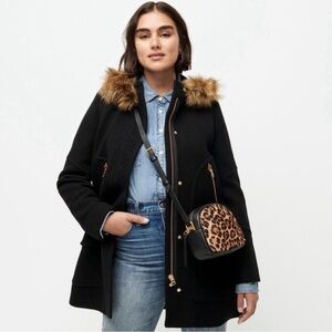 J. Crew Wool Coat with Faux Fur Trim, Black